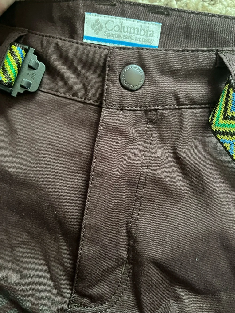 Columbia‎ Vintage Aztec Hiking Shorts Purple Omni-Shade Belted Womens 28